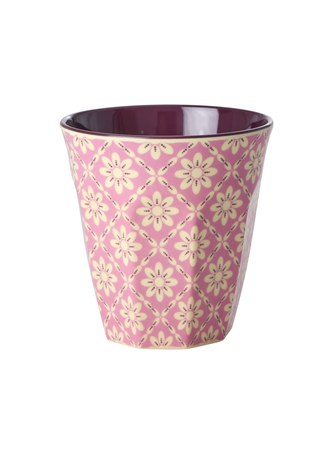 Medium melamine beker - roze - graphic flower print