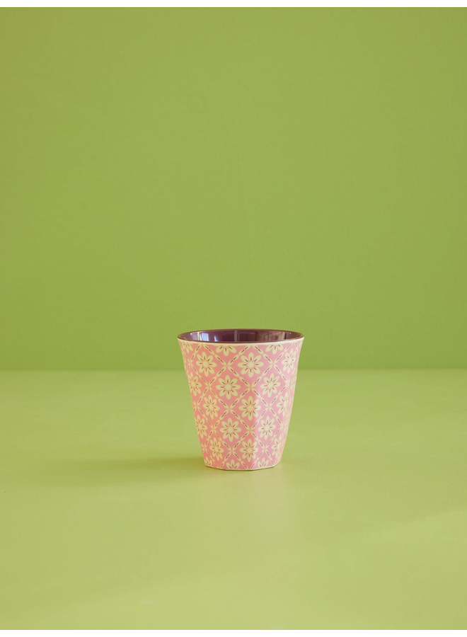 rice - Medium melamine beker - roze - graphic flower print