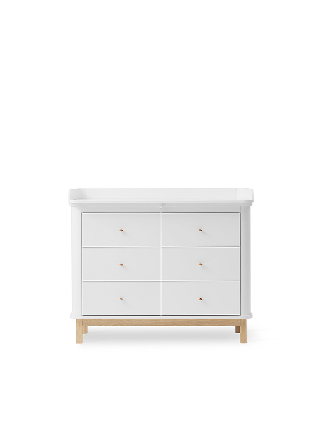 Nursery dresser 6 drawers w. large top, white/oak