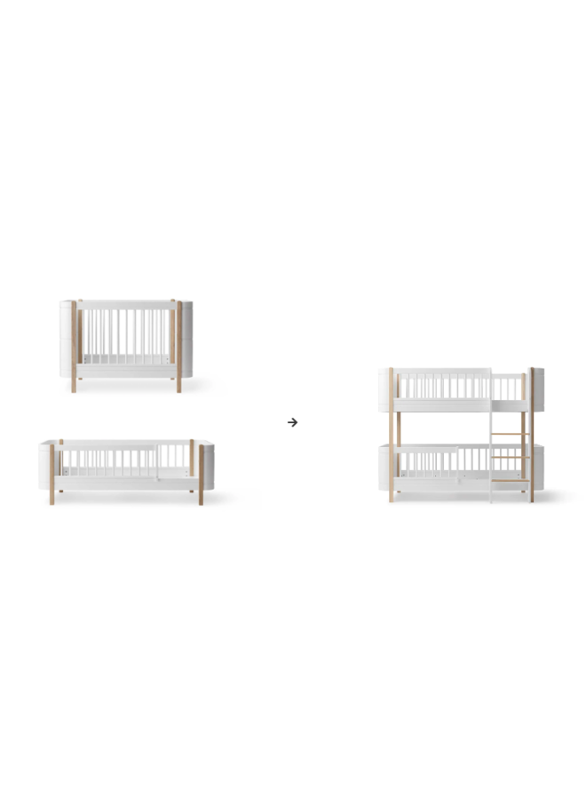 Oliver Furniture - Conversion Kit - Mini+ cot bed incl. junior kit & sibling kit to low bunk bed white/oak