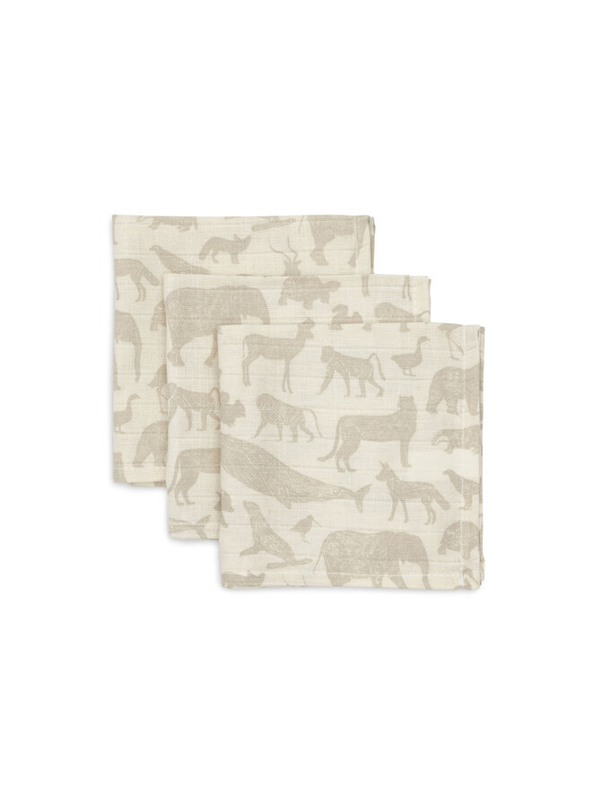 Jollein - Hydrofiel Monddoekje 31x31cm Animals Nougat (3pack)