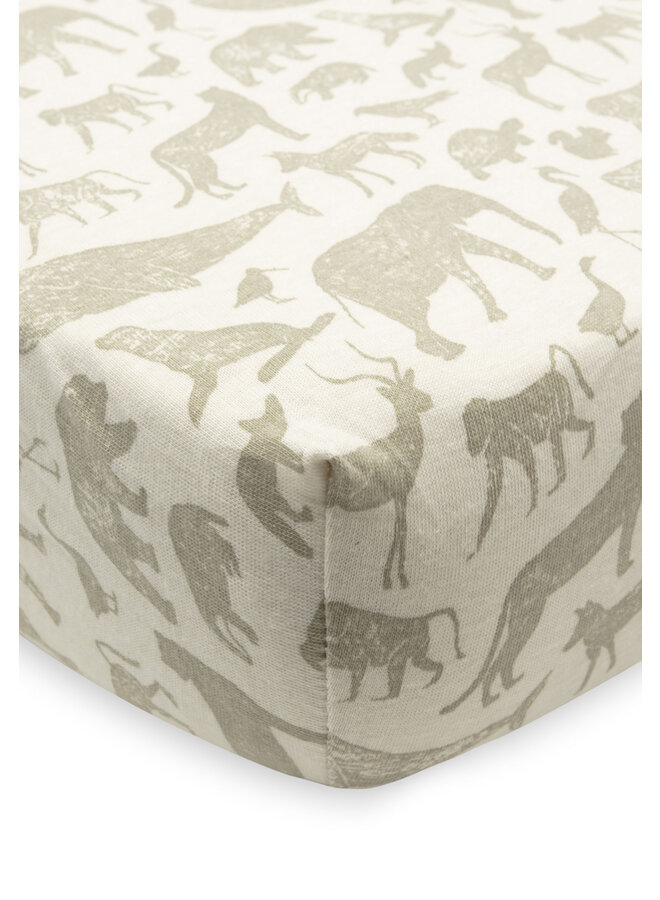 Jollein - Hoeslaken jersey 60x120cm – animals olive green