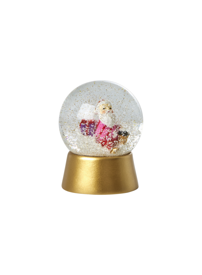 Rice - Round Glass Snow Globe - Gold - Santa Print