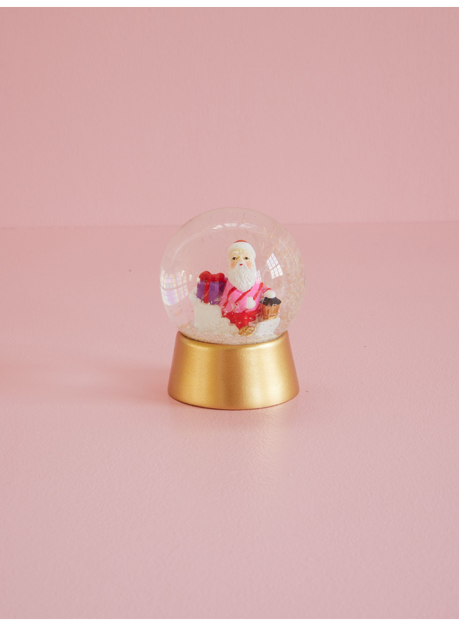 Rice - Round Glass Snow Globe - Gold - Santa Print