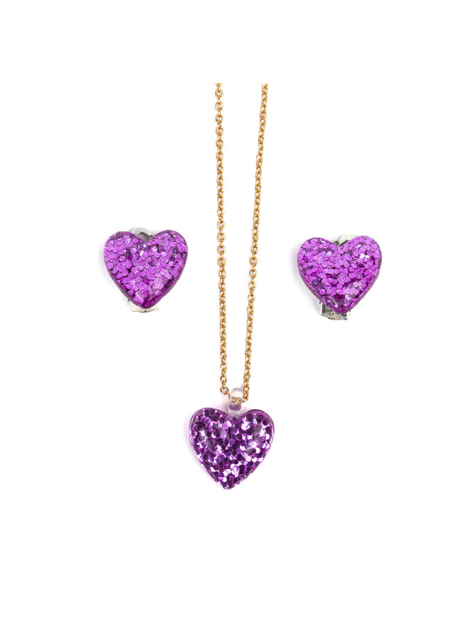 Great Pretenders - Boutique glitter heart necklace – paars