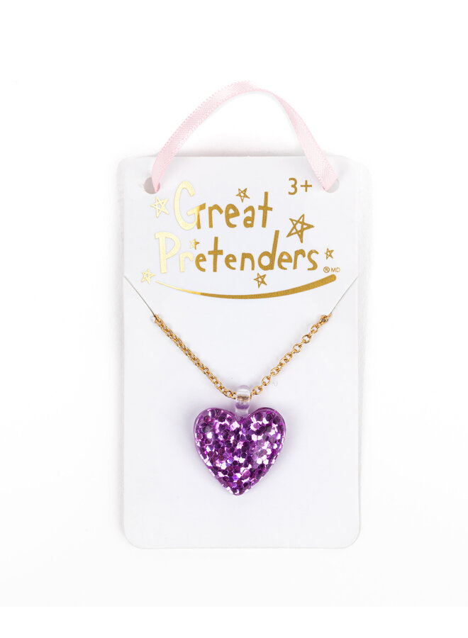 Boutique glitter heart necklace – paars