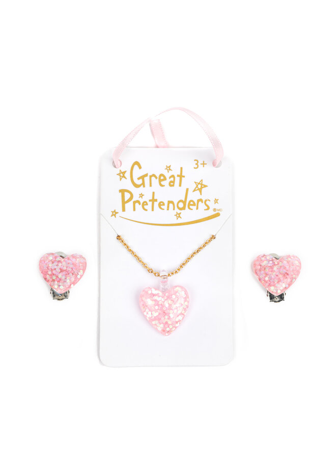 Great Pretenders - Boutique glitter heart necklace – roze