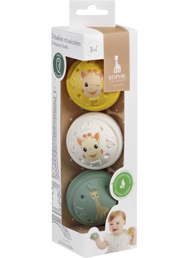 Sophie de Giraf - 5-Senses – set van 3 muzikale speelballen