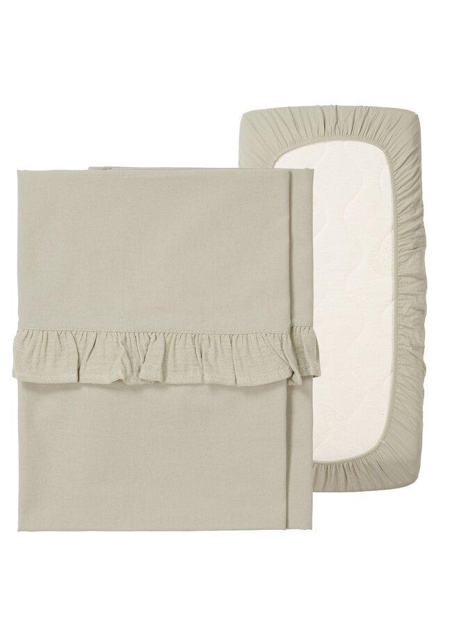 Koeka - Wieglaken en hoeslaken set ruffle Faro sage