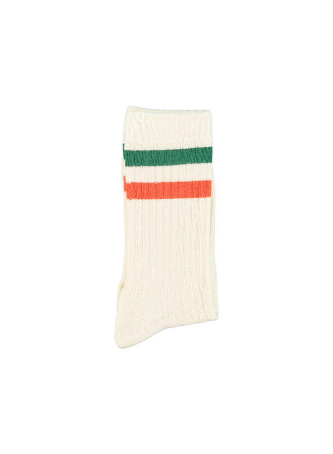 Piupiuchick - Socks - Ecru w/ orange & green stripes