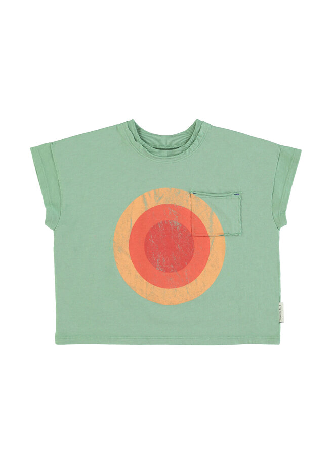 T-shirt – Green w/ multicolor circle print