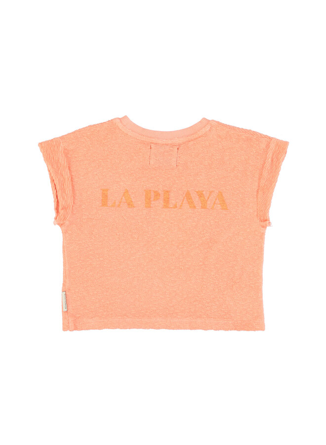 Piupiuchick - T-shirt – Coral w/ "la playa" print