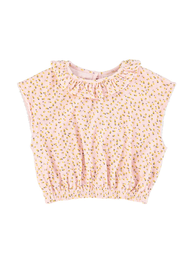 Piupiuchick - Sleeveless blouse w/ collar – Light pink w/ yellow flowers