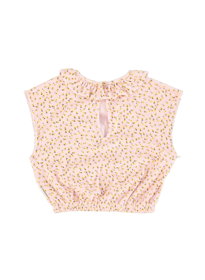 Piupiuchick - Sleeveless blouse w/ collar – Light pink w/ yellow flowers