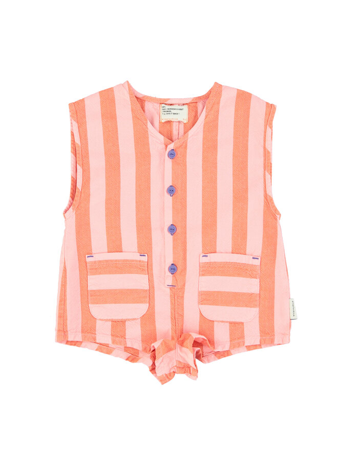 Short sleeveless jumpsuit – Orange & pink stripes
