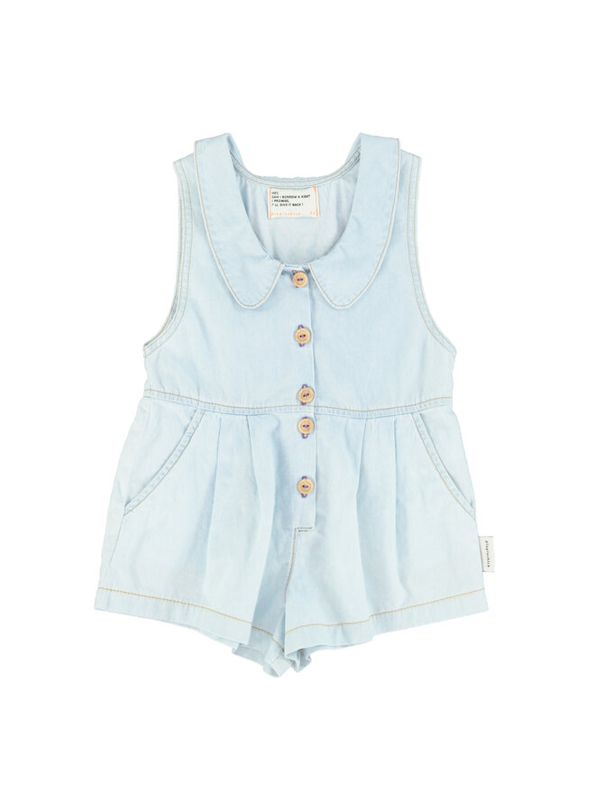 Piupiuchick - Short jumpsuit w/ collar – Light blue chambray