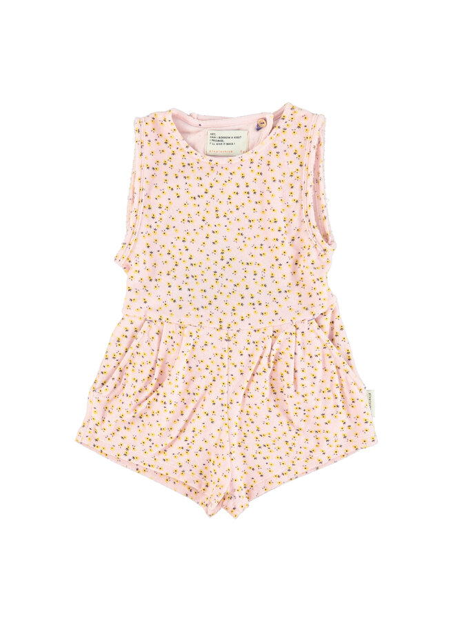 Short jumpsuit – Light pink w/ yellow flowers