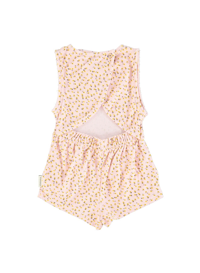 Piupiuchick - Short jumpsuit – Light pink w/ yellow flowers