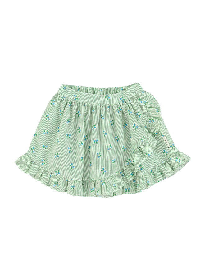 Piupiuchick - Short skirt w/ ruffles – Green stripes w/ little flowers