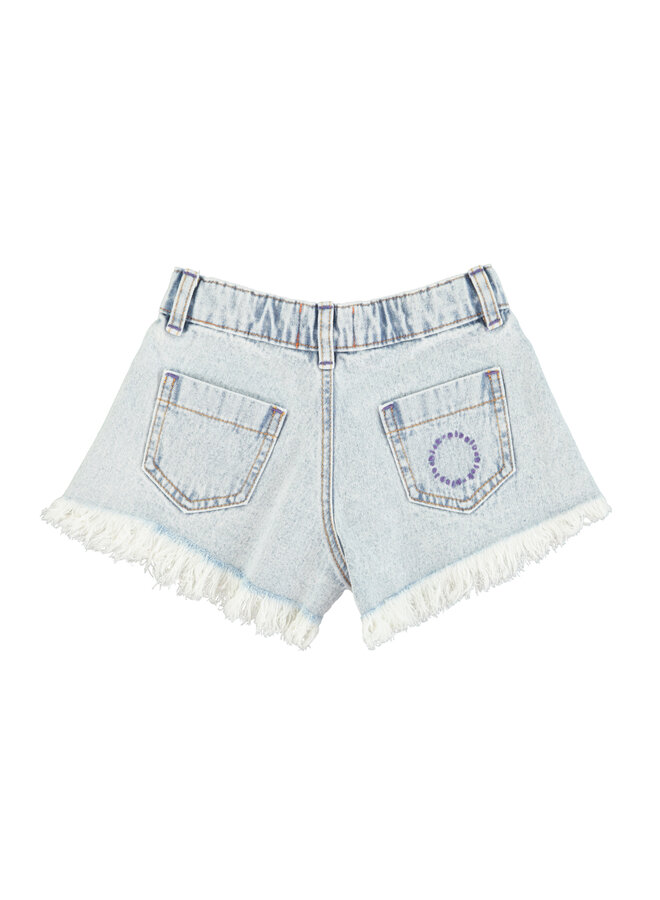 Piupiuchick - Shorts w/ fringes – Washed blue denim