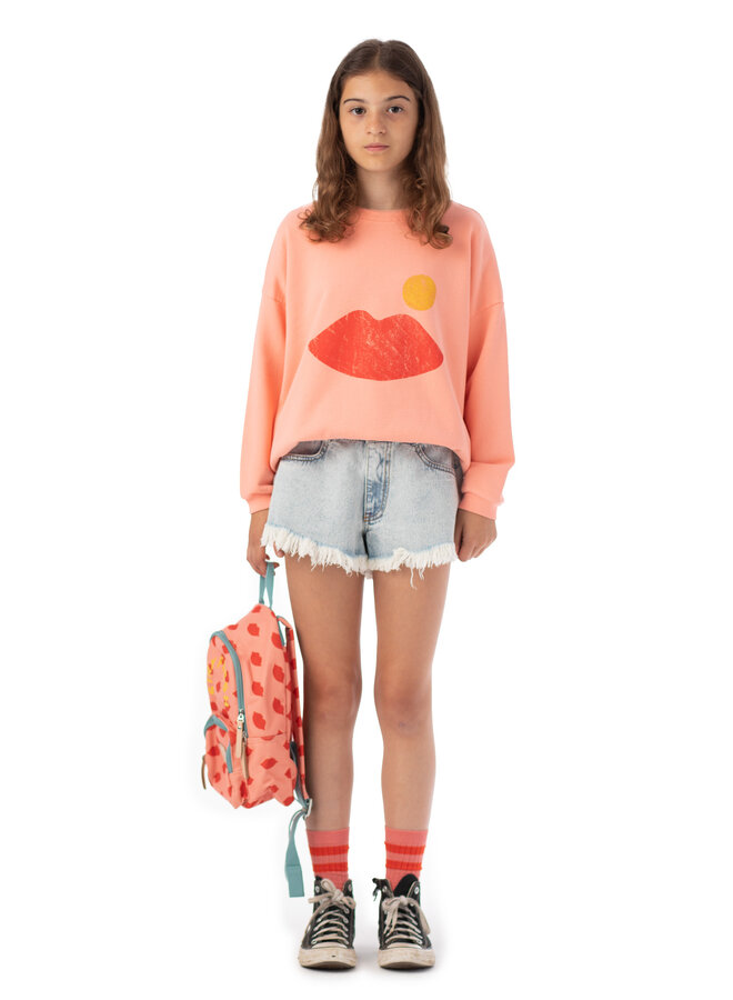 Piupiuchick - Sweatshirt – Coral w/ lips print