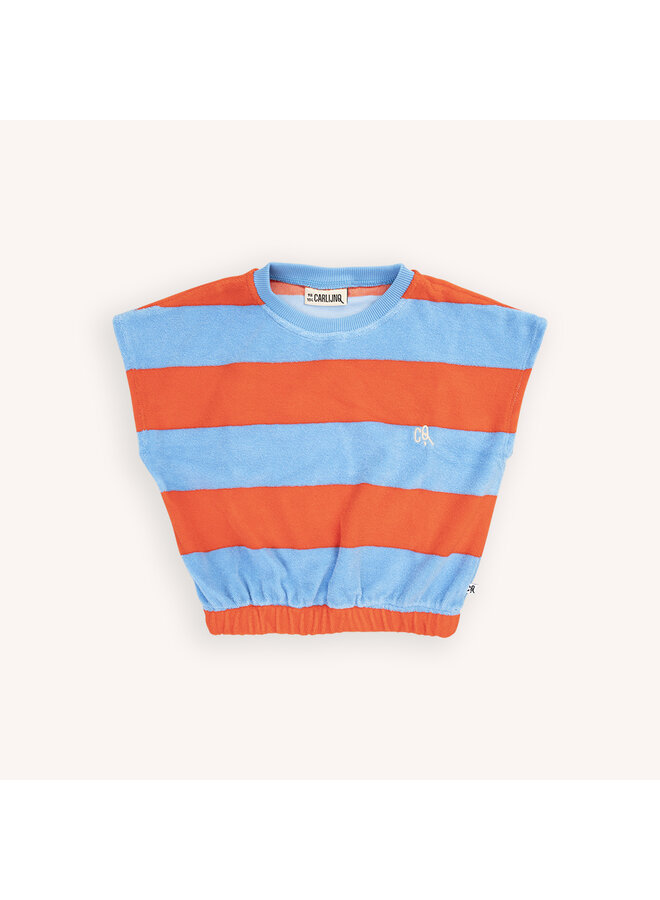 Balloon top with embroidery - Stripes red/blue
