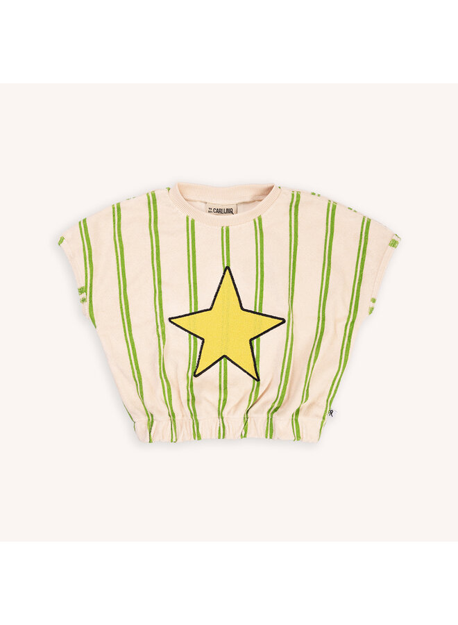 Balloon top with embroidery - Stripes green