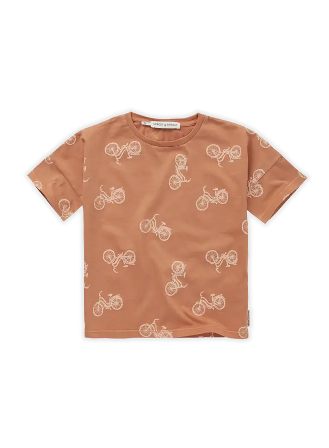 T-shirt wide Bicycle print – Café