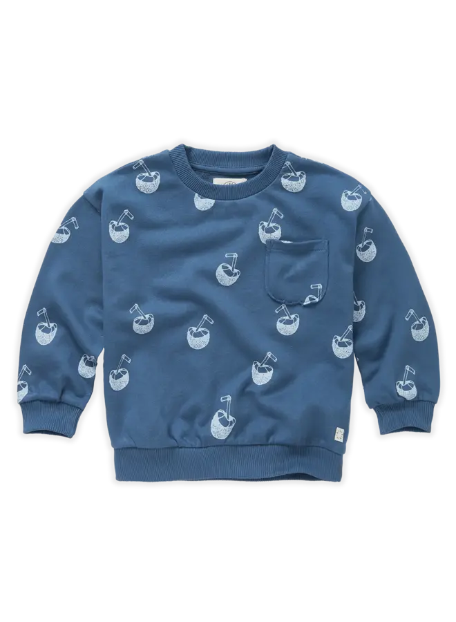 Sproet & Sprout - Sweatshirt pocket Coconut print - Deep ocean