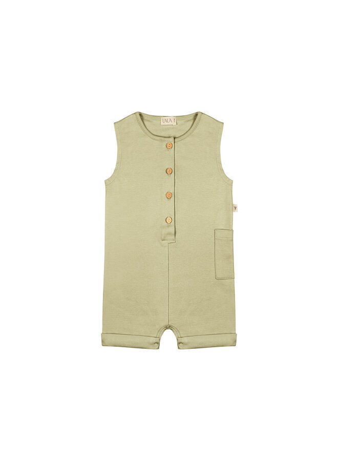 Sleeveless Romper With Buttons – Verde