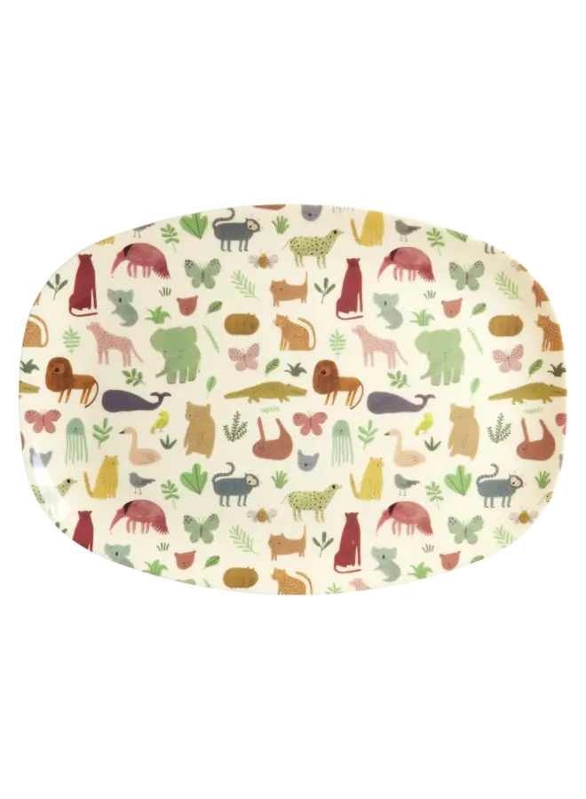 Rechthoekig melamine bord – Crème sweet jungle print