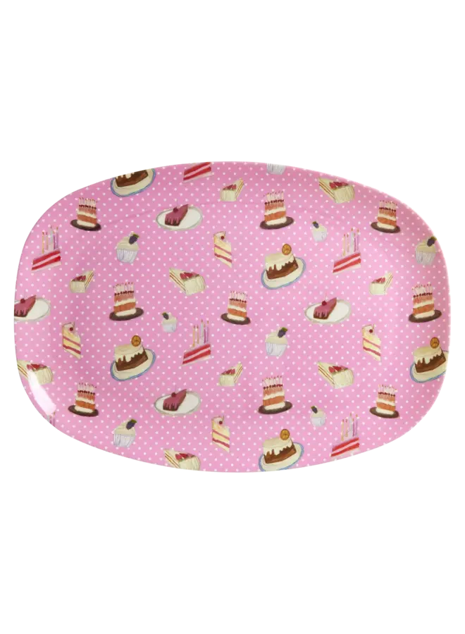 Rechthoekig melamine bord – Roze sweet cake print