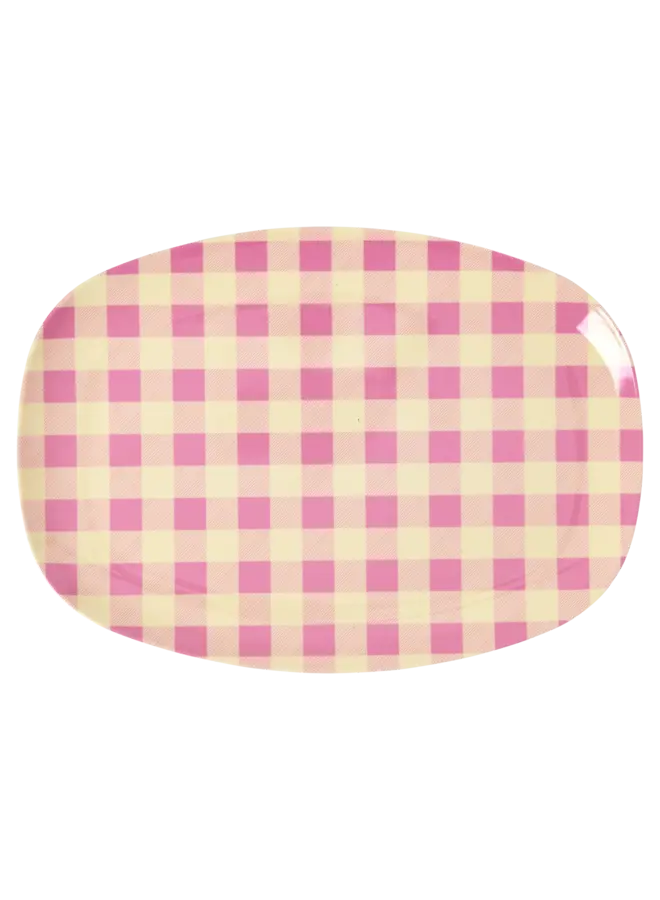 Rechthoekig melamine bord – Roze check it out print