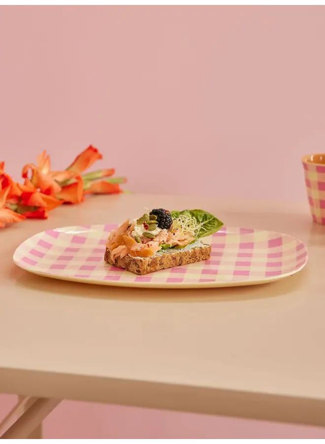 rice - Rechthoekig melamine bord – Roze check it out print