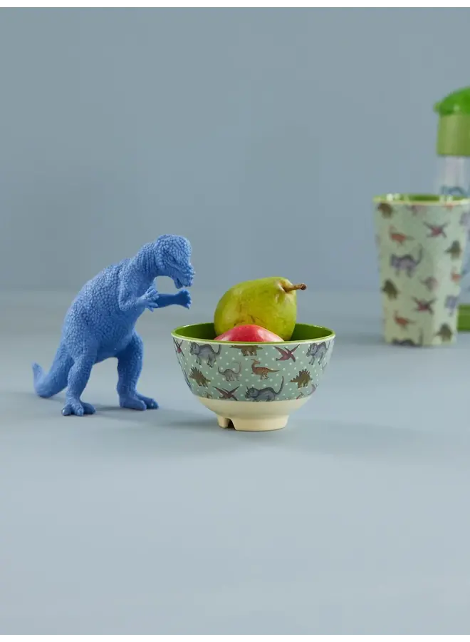 rice - Kleine melamine kom – Dusty blauw dino print