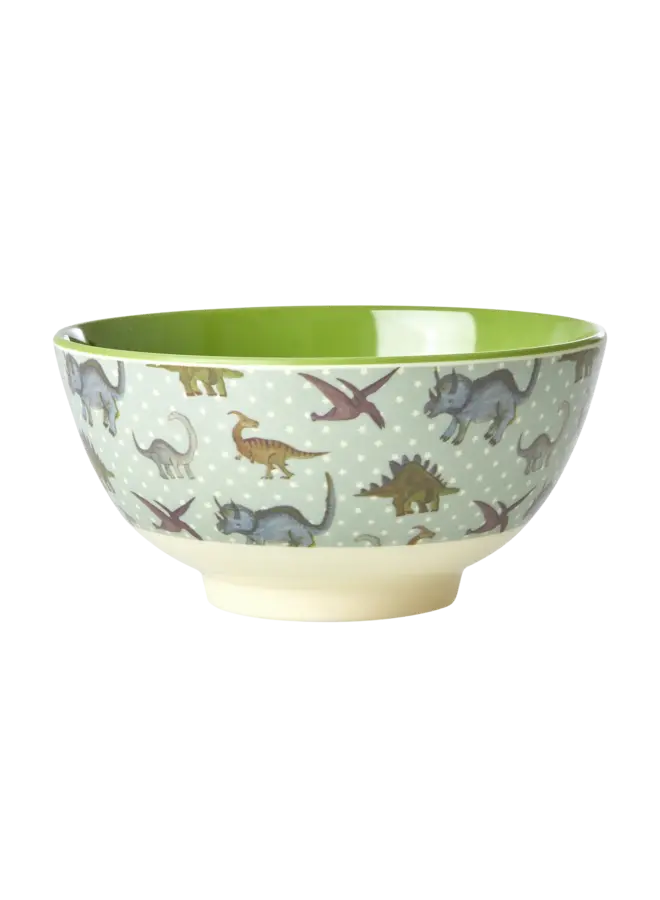 Medium melamine kom – Dusty blauw dino print