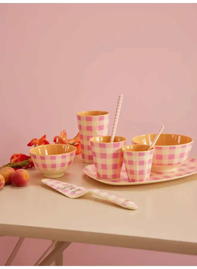 rice  - Tall melamine beker – Roze check it out print