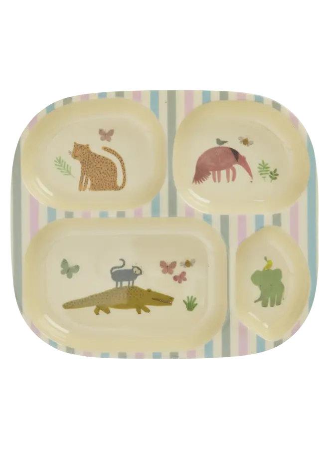 Melamine bord met 4 compartimenten – Meerkleurig sweet jungle print