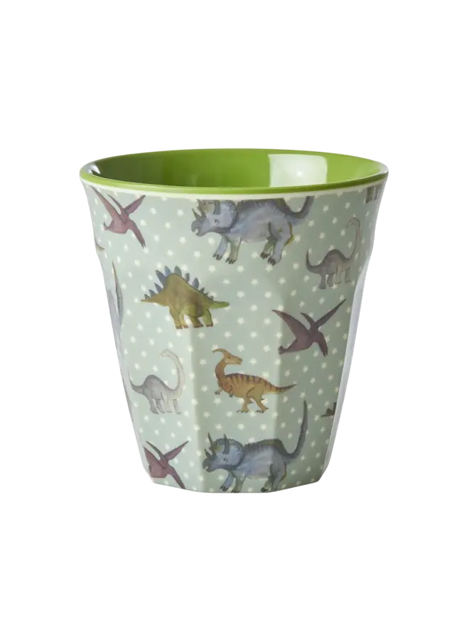 Medium melamine beker – Dusty blauw dino print