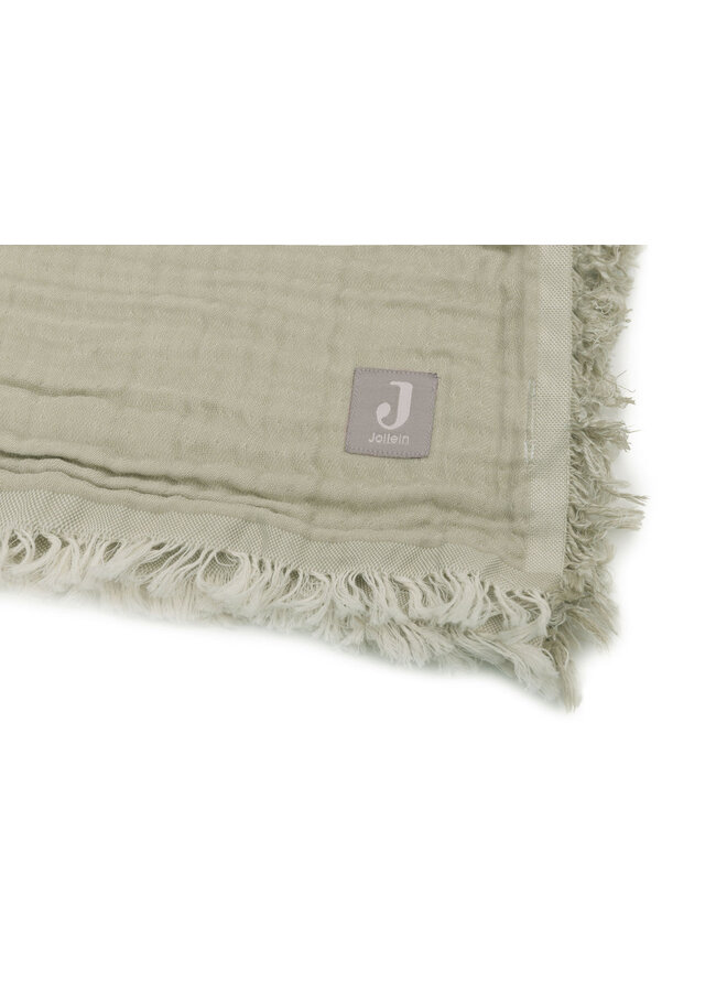 Jollein - Deken ledikant 120x120cm – Fringe olive green/Ivory