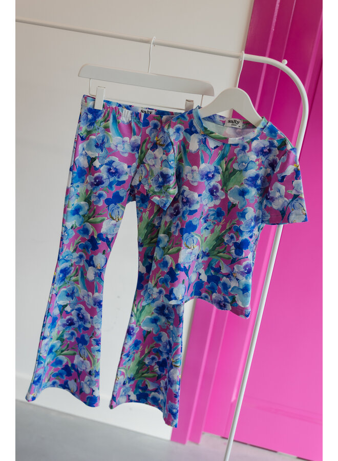 Salty Stitch - Flared legging - Flower roze/blauw