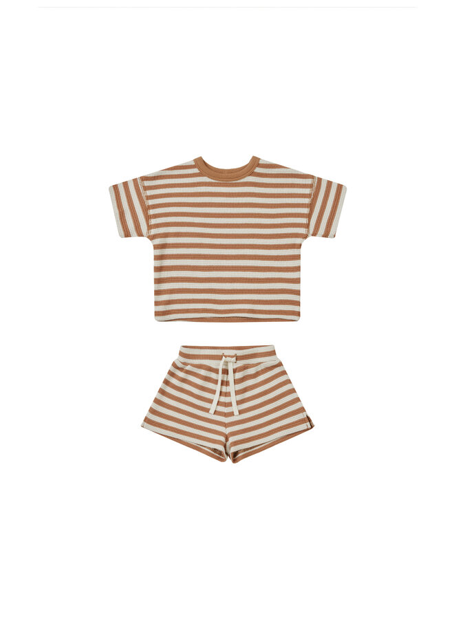 Quincy Mae  - Waffle tee + short set – Clay stripe