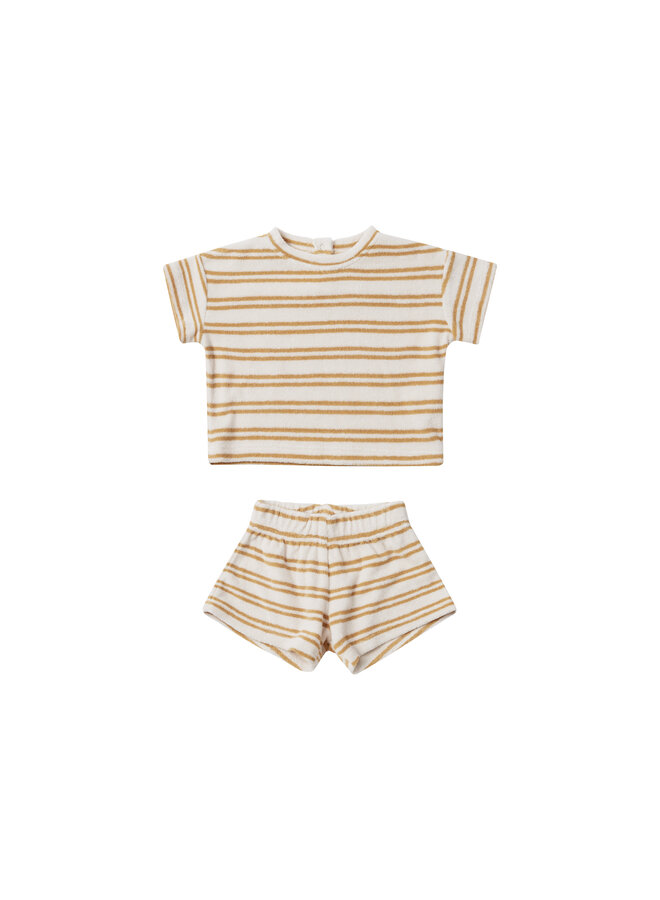 Quincy Mae - Terry tee + short set – Honey stripe