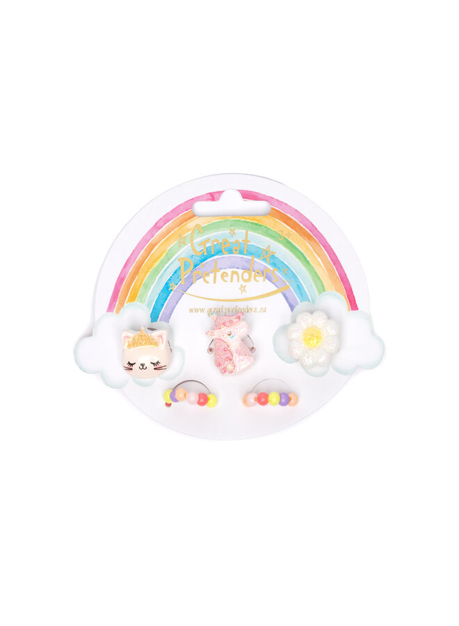 84522 Flower kitty unicorn ring set