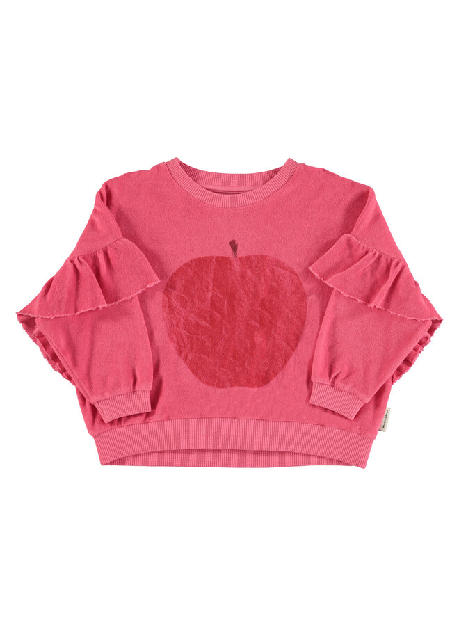 Piupiuchick - Terry cotton sweatshirt – Strawberry pink w/ red apple print