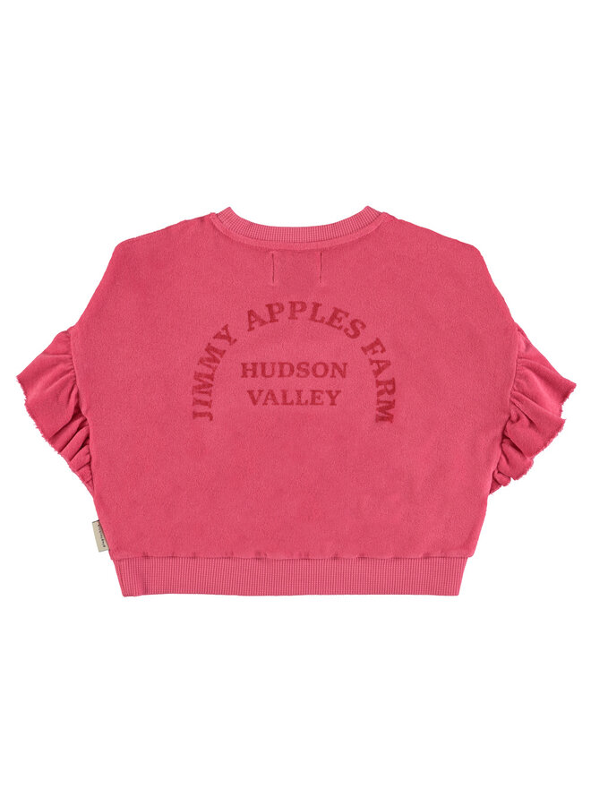 Piupiuchick - Terry cotton sweatshirt – Strawberry pink w/ red apple print