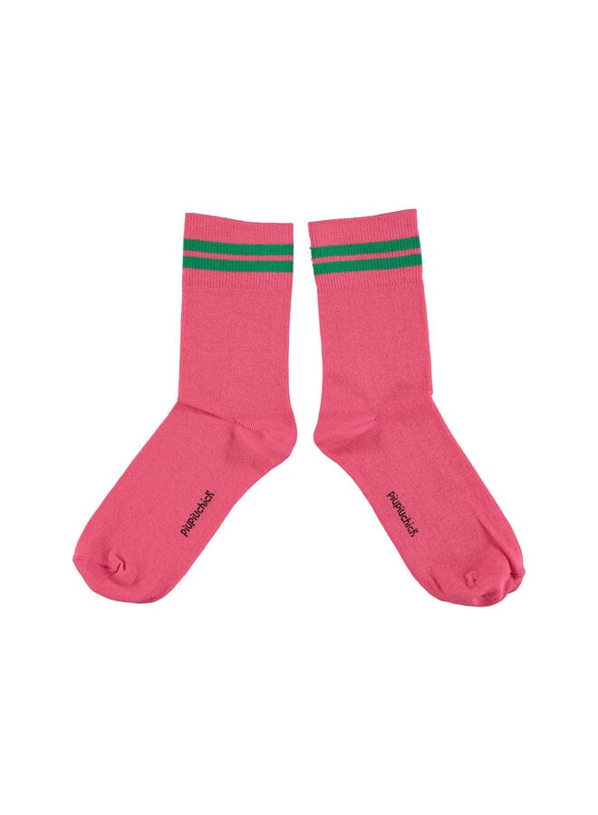 Short socks - Pink w/ green stripes