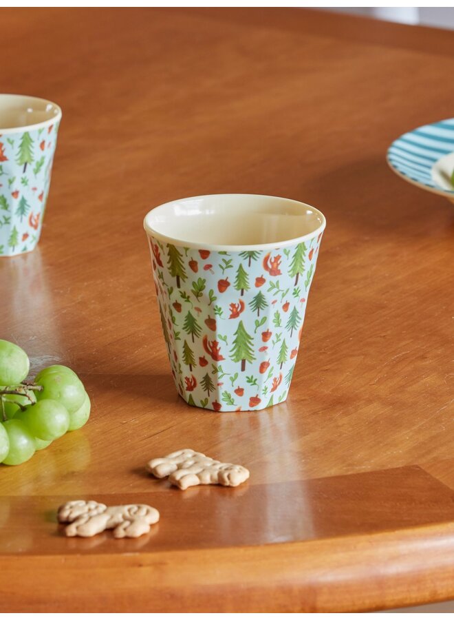 rice - Medium melamine beker – Blue happy forest print
