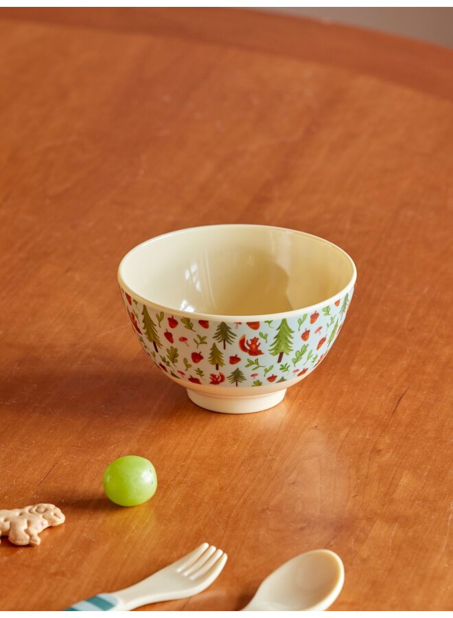 rice - Kleine melamine kom – Blue happy forest print