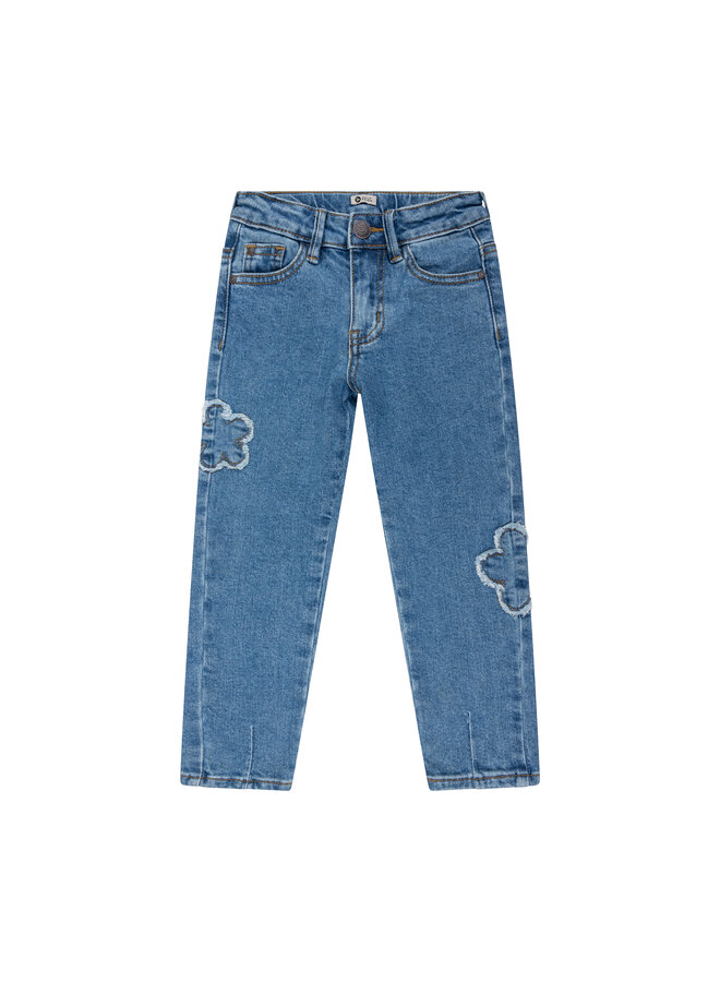 Mom fit patch flower - Used medium denim